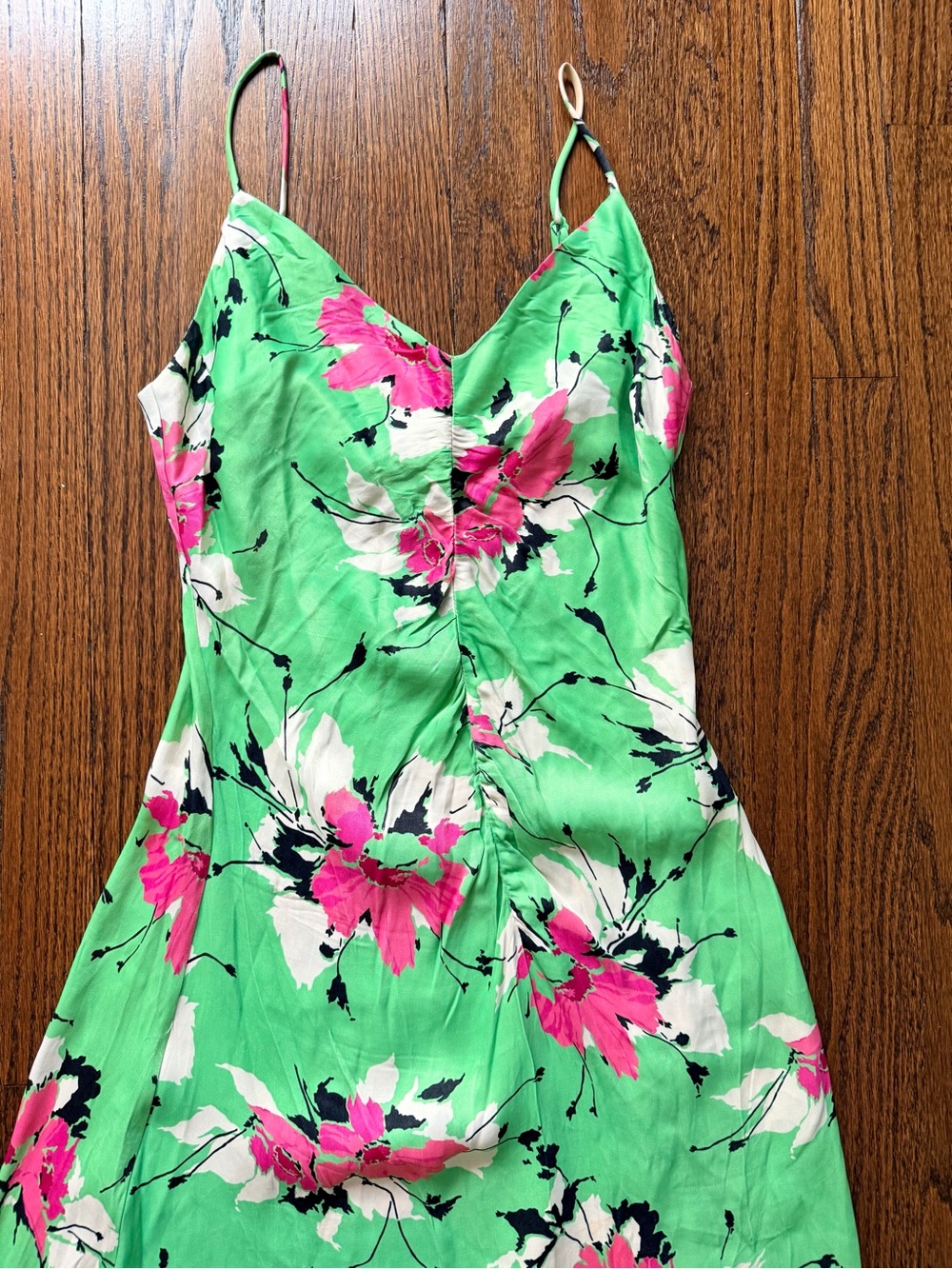 Warehouse Green Floral Slip Dress with Pink & White Blooms